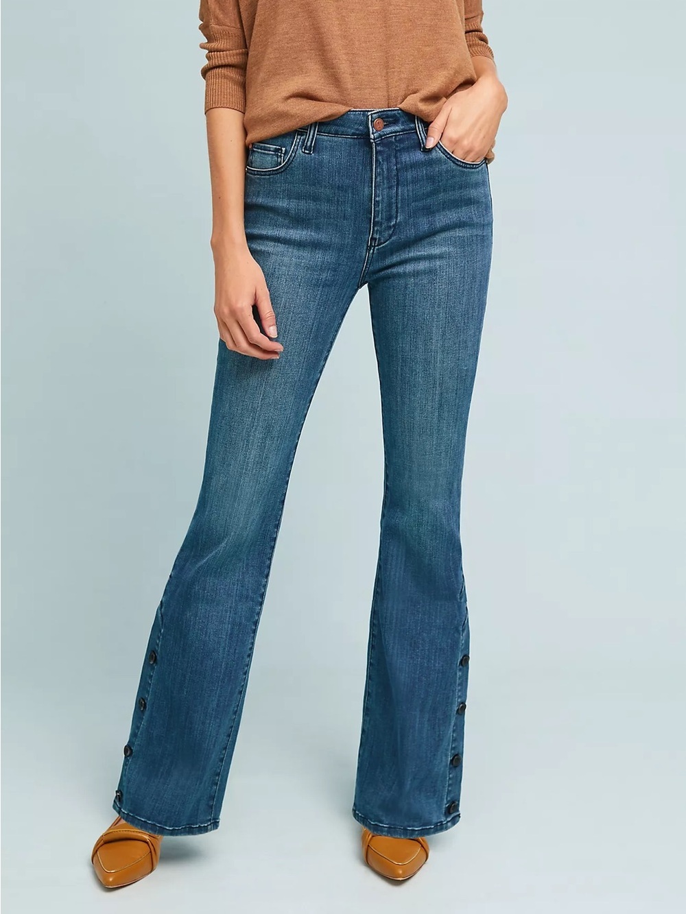 Pilcro by Anthropologie High Rise Button Hem Bootcut Jeans, NWOT, size 25